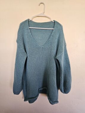 Women's V-Neck Chunky-knitPullover Sweater Size 3XL, Light Blue